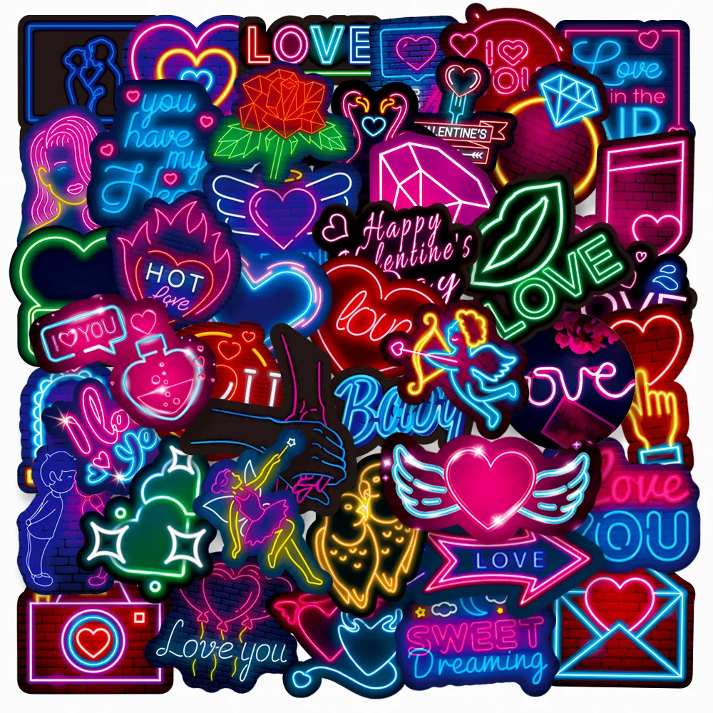 

10/30/50PCS Neon Light Valentine Day Cartoon Graffiti Stickers Laptop Phone Guitar Luggage Skateboard Car Waterproof Sticker