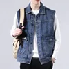 Retro American Denim Vest Men's Spring Autumn Loose Large Size Sleeveless Workwear Jacket with Big Pockets Outerwear
