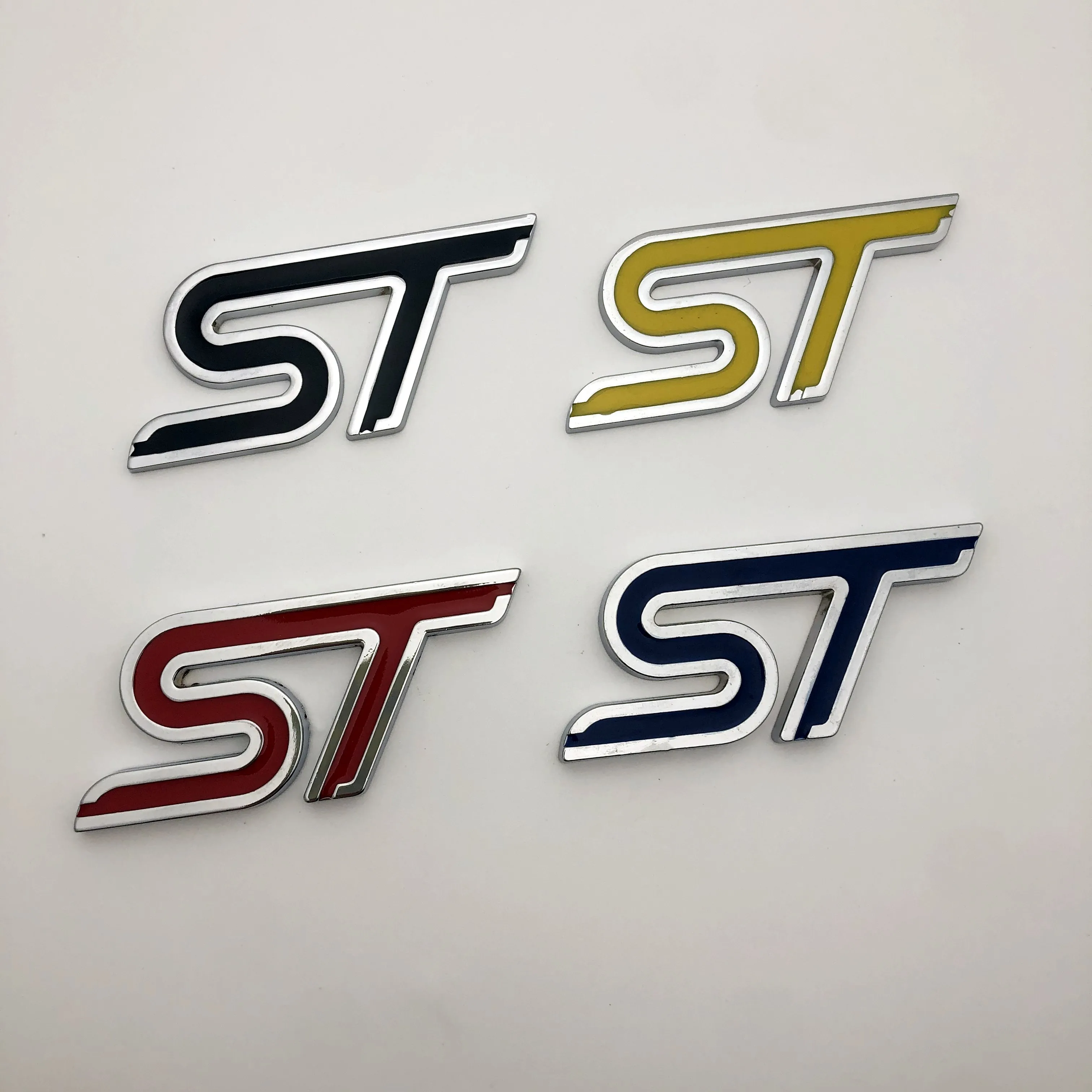 

1pcs Black Red Yellow Blue 3D Metal Car Design ST Logo Style Badge Emblem Sticker Body Modification Car Accessories