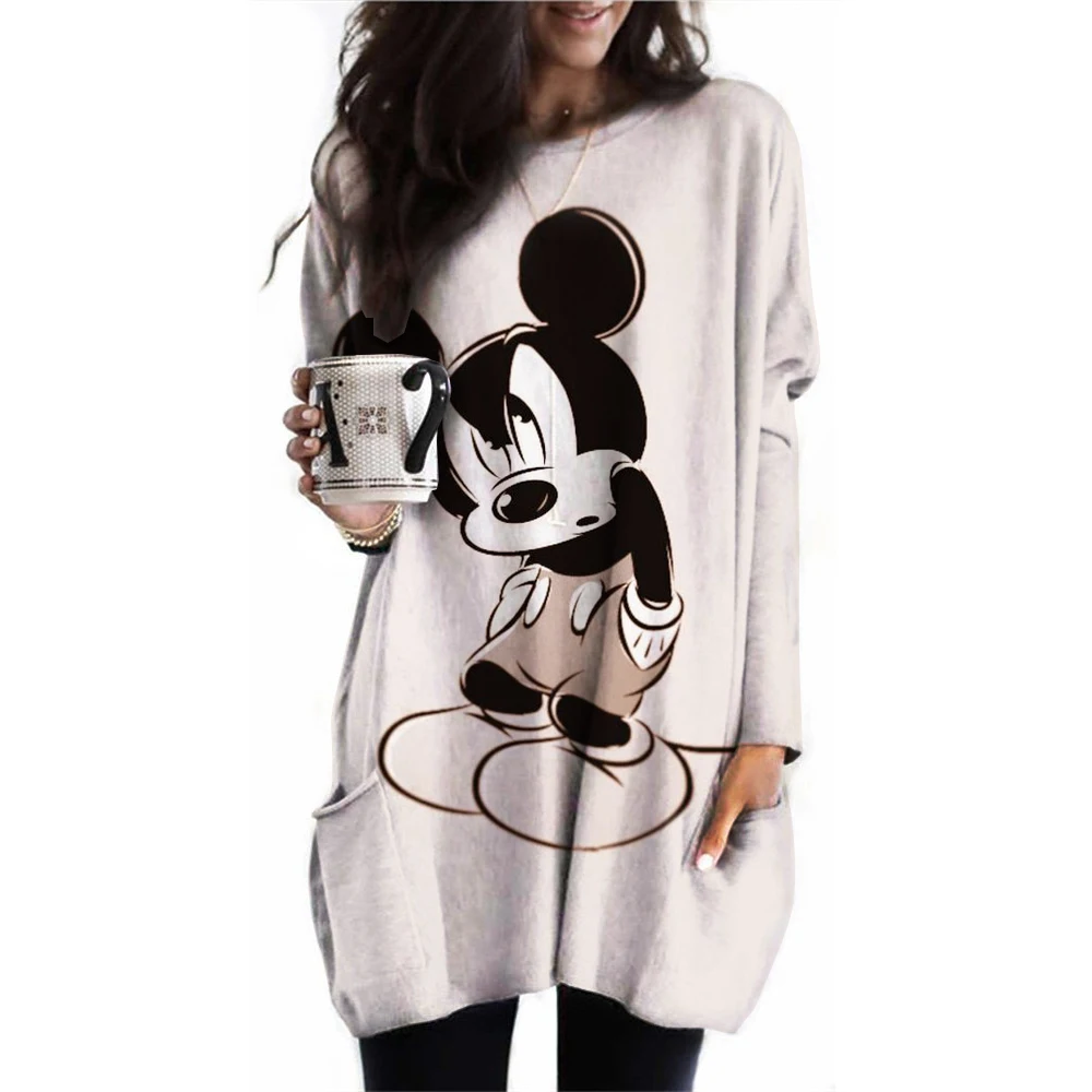 thumbnail image 1 of Camiseta de mujer nueva de primavera y otoño tallas S-3XL grande color sólido manga larga suelta Disney Mickey Mouse Casual Harajuku cintura T-sh, 1 of 5