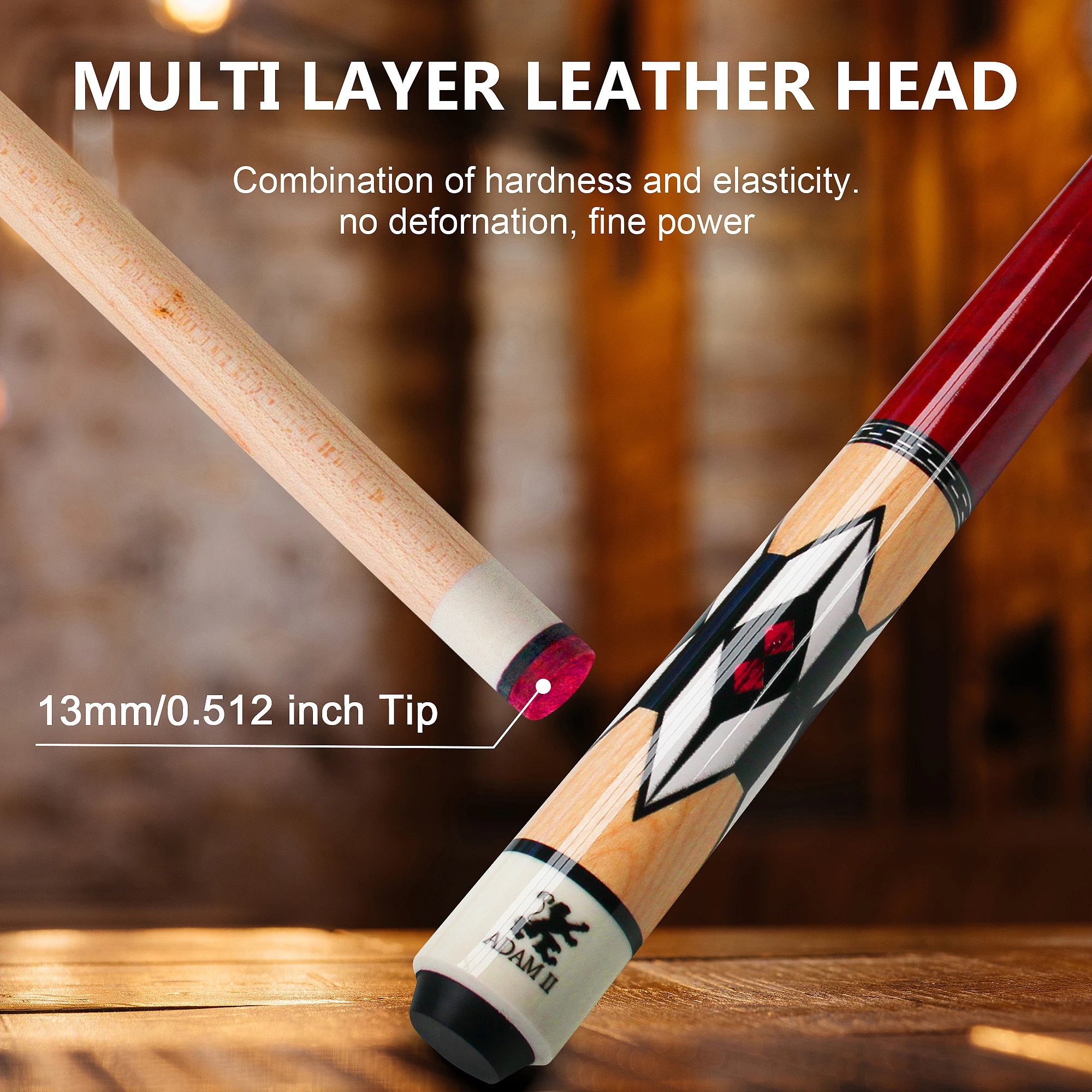 Professional Maple Wood 13MM Billiard Cue Stick Anti-Slip Grip & Quick Joint for Snooker/3 Cushion Billiards (Taco de Billar) billiard shaft
