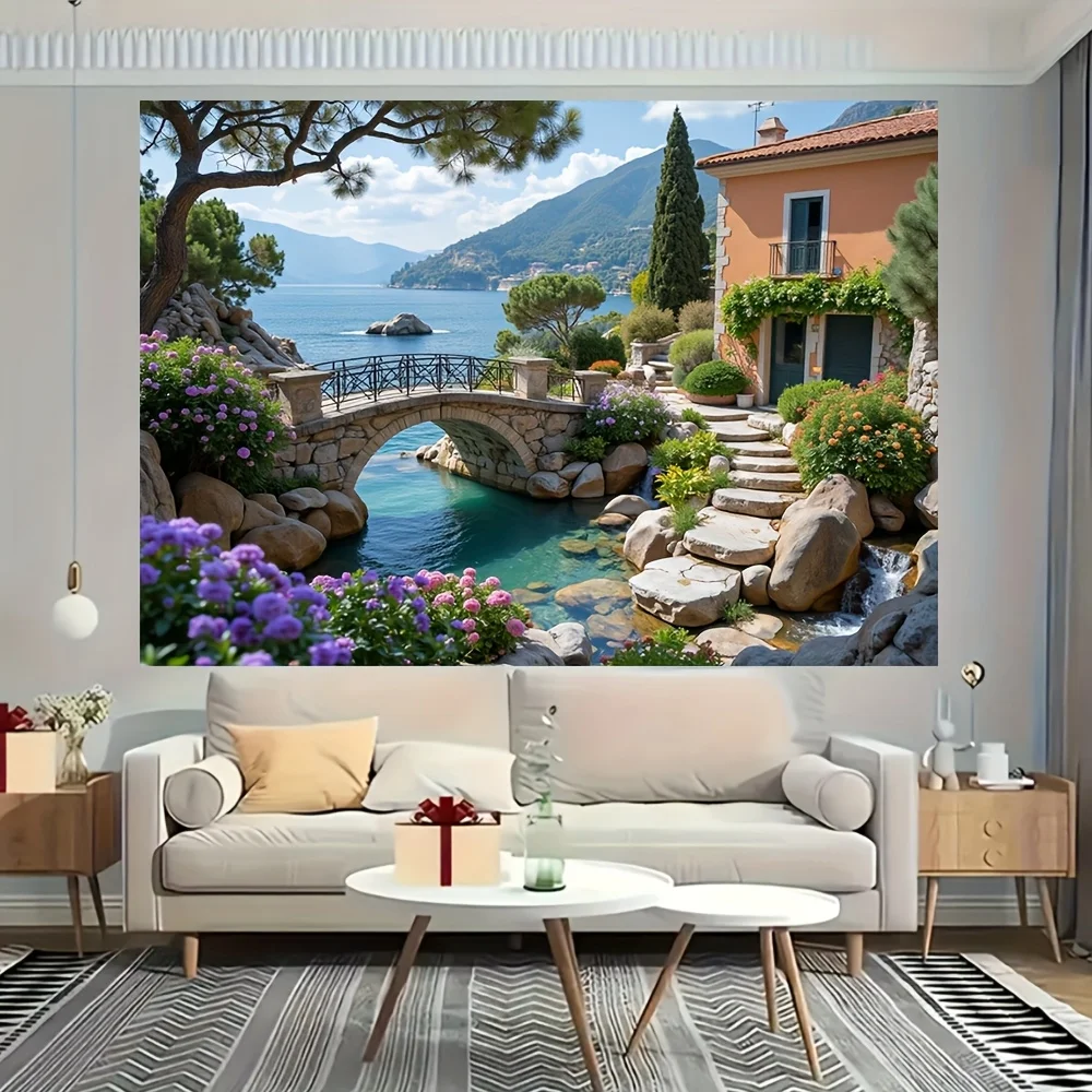 2D-Banner 1-teilig, italienisches Meerblick-Wandbild, geeignet für Zuhause, Garten, Studio, Party und Festival, Mehrzweckdekoration – Detail 9