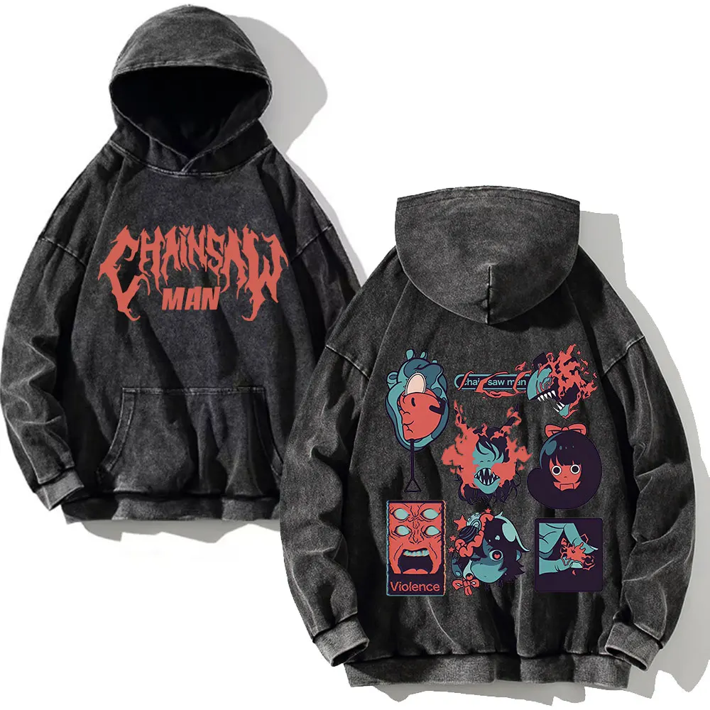 

Anime Chainsaw Man Hoodies Men Hip Hop Streetwear Wash Hooded Pullover Cotton Sweatshirt Long Sleeve Casual Tops