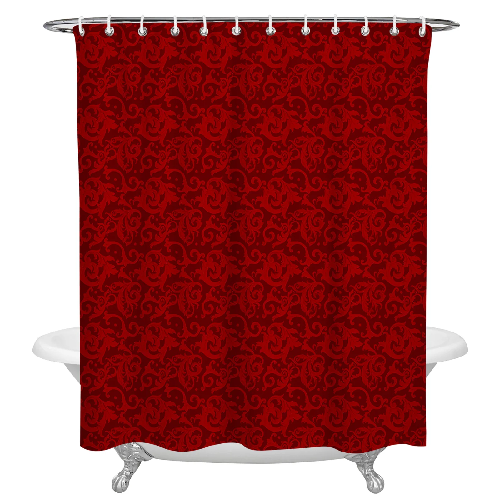 WinterChristmasRetroRedPatternShowerCurtainsWaterproofBath