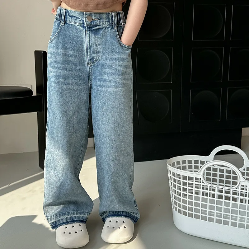 Girls' Denim Pants Children's Trousers 2023 Spring New Straight Jeans  Boutique Clothing Simple Style Cargo Pants