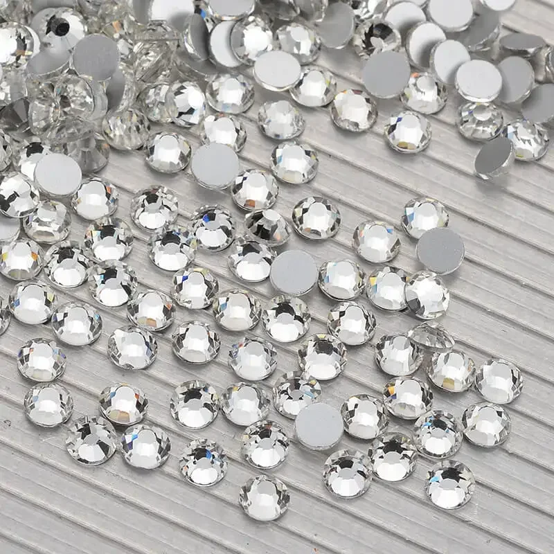 Non Hot Fix Rhinestones Clear White Crysta FlatBack Glass Rhinestones Non-HotFix for Nail Art Decorations SS3-SS40 Flat Back Rhinestones