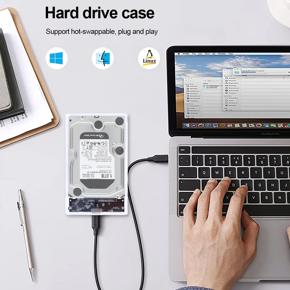 2.5 인치 HDD SSD 캐디, USB 3.0 SATA HDD 인클로저 지원, UASP 투명 도구 필요 없음, 2.5 인치 7mm 9.5mm SATA HDD SSD, 6Gbps