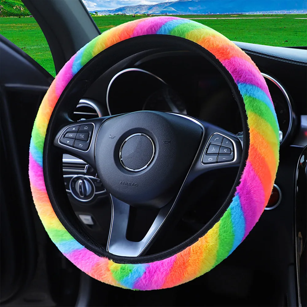 Bunte Plüsch Elastische Auto Lenkrad Abdeckung Universal Winter Wärmer  Lenkrad Abdeckung Keine Inneren Ring Abdeckung Auto Zubehör - AliExpress