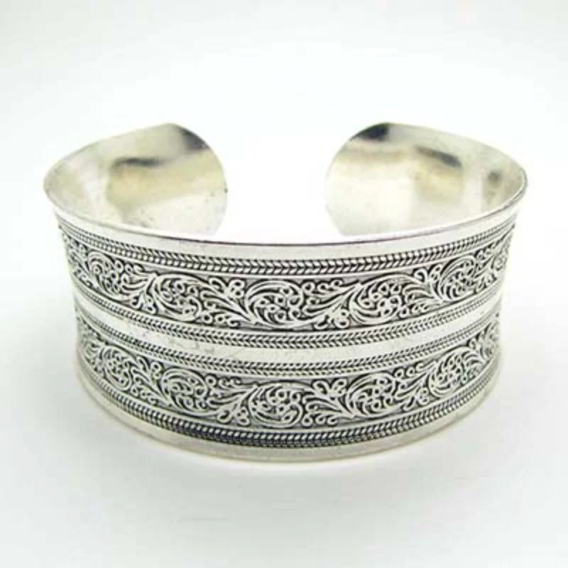 Vintage Antik Silber Farbe Tier Schlange Blumenmuster Armreifen Für Frauen Böhmischen Offene Metall Armbänder Partei Schmuck Geschenke – Detail 3