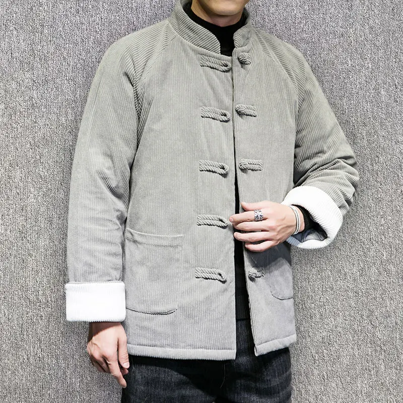 

Winter Men's Corduroy Cotton Padded Jacket Fashion Chinese Tang Suit Coats