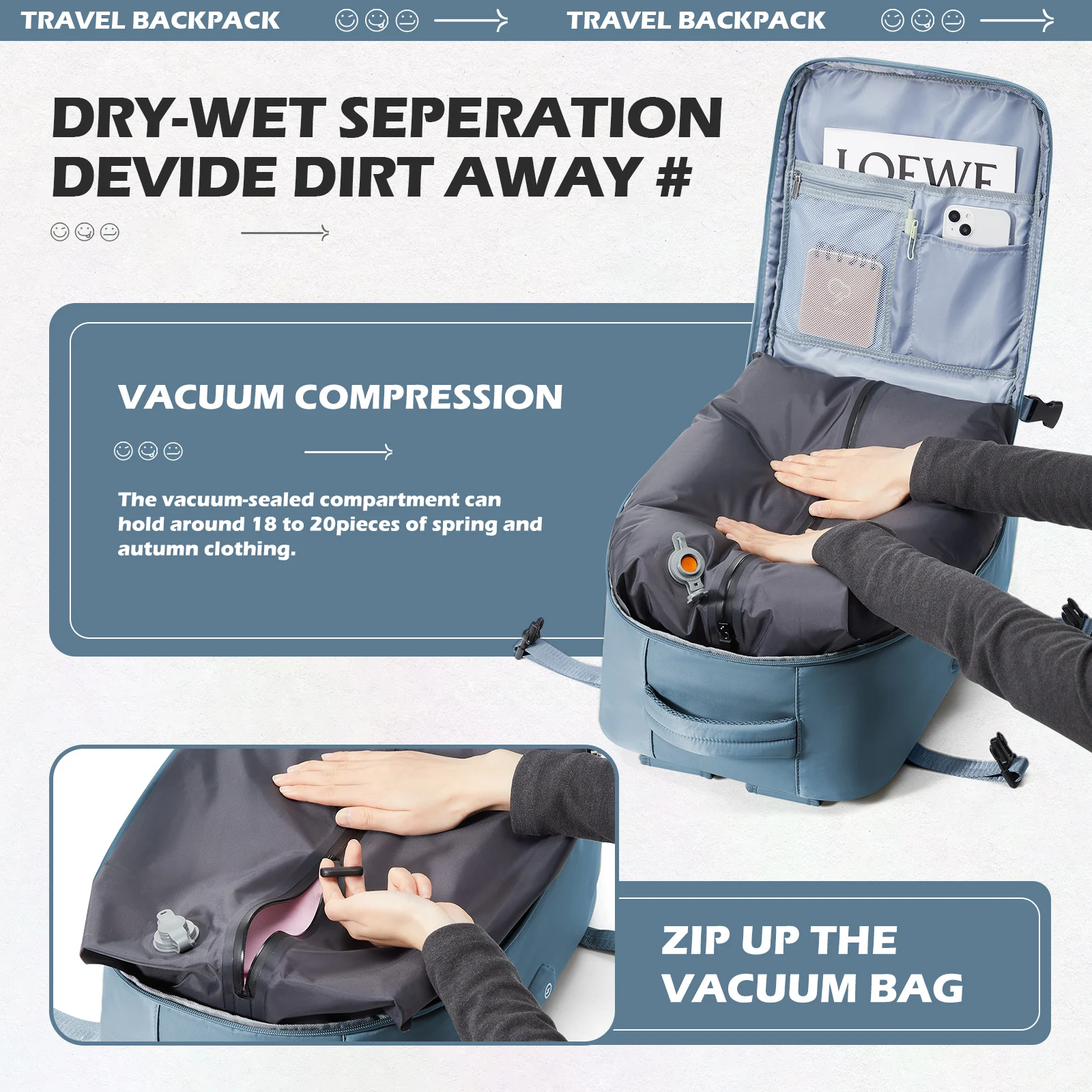 Large Capacity Vacuum Compression Backpack, Business  Airplane Cabin Backpack Travel Bag, School Multifunctional Laptop Backpack