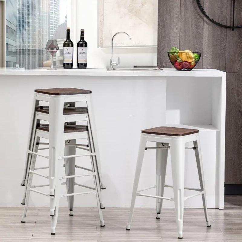 

30" Metal Bar Stools Set of 4 Stackable Counter Height Barstools Backless Industrial Kitchen Bar Chairs