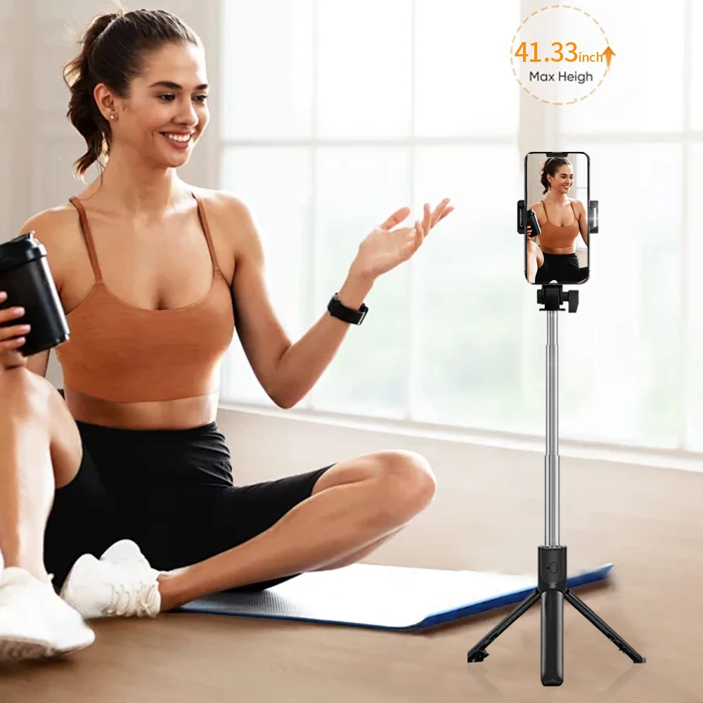 Multi functional floor standing selfie stick stand integrated telescopic tripod compatible with various camera devices