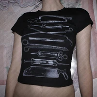 Harajuku Punk Goth Sexy Crop Tops Women's Summer 90s Grunge Graphic Punk Print Top Fashion Slim Tops Vintage Baby Tees Emo Girl 1