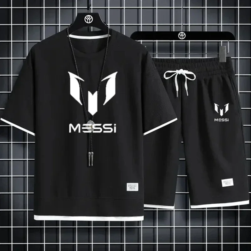 thumbnail image 1 of Traje deportivo de dos piezas para hombre, cómodo y transpirable, para correr, baloncesto, entrenamiento, manga corta, informal, tallas M a 3XL, 1 of 5
