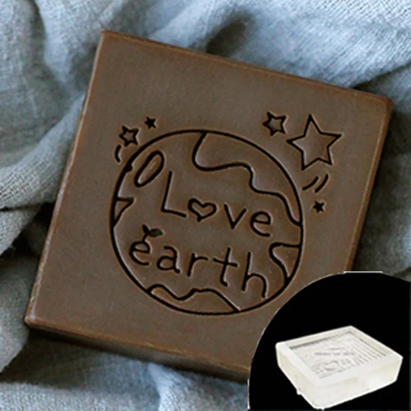 Transparent Handmade Soap Stamp, DIY Love Earth Letter Pattern, Natural Stamps, Soap Chapter Seal, Acrylic Chapters, 4-5 cm