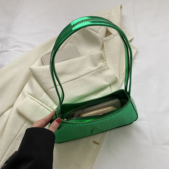 Women's Fashion Shoulder Bag Crocodile Pattern Embossed Solid Color Baguette  Bag Flip Lock Anti-theft Bag