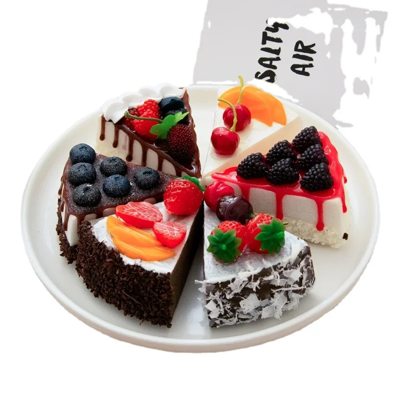 Food Model 1pc Artificial Simulation Fruit Cakes/Macaron/Triangle Mousse Cakes for Photography Decor