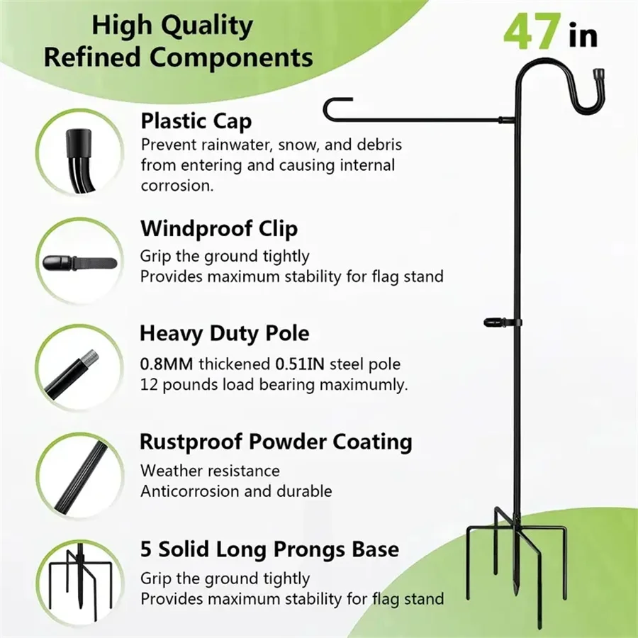 Courtyard Garden Flag Holder 1 upgraded with windproof clip with hook shepherd's hook