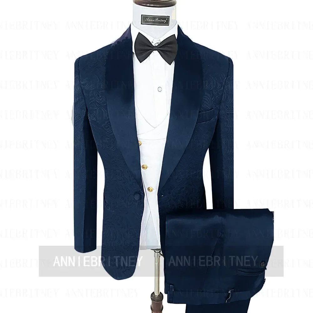 Elegant Jacquard Black Formal Men Suits Wedding Groom Tuxedo Prom Blazers Hombre High Quality Custom 3 Piece Set Costume Homme