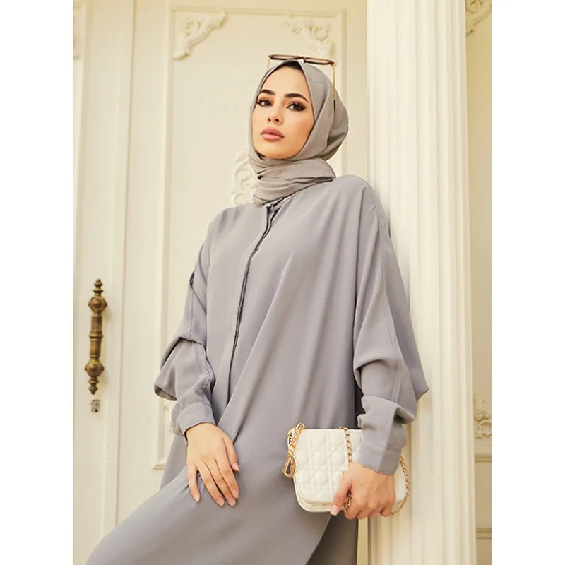 Islam Ramadan Abaya Bat Sleeve Robe Femme Musulmane Solid Loose Women's Dress for Middle East Arabia