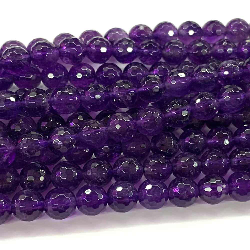 Veemake Natural Dark Purple Amethyst Round Faceted Crystal Beads For Jewelry Making 07465 beads charms loose beads loose gemstone beads