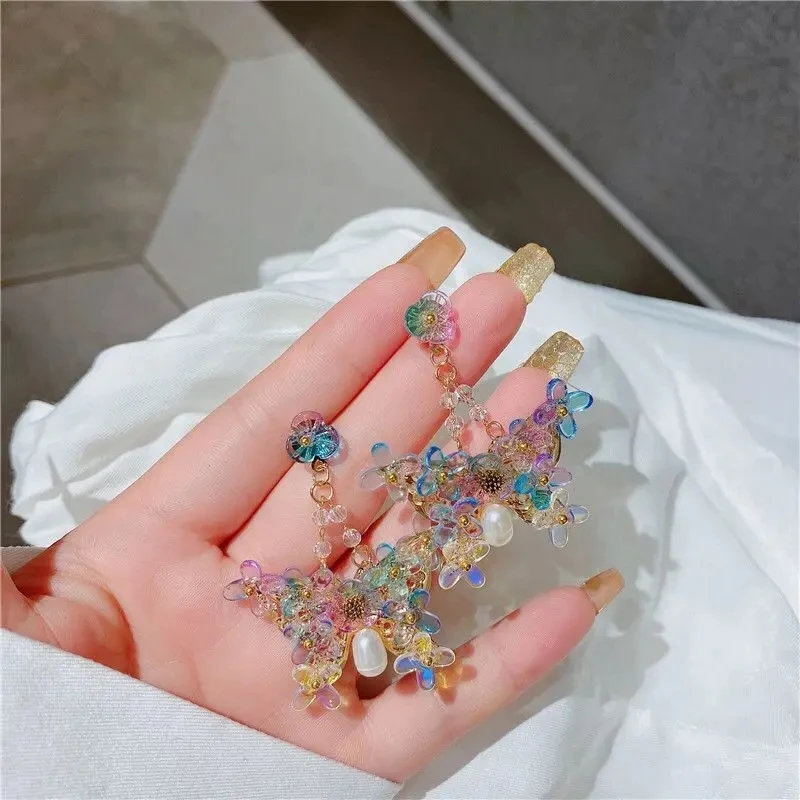[韓国人気ジュエリー] BIJOU Heart Crystal Drop Earrings Heart Crystal Drop Earrings for Women Bijoux Long Tassel