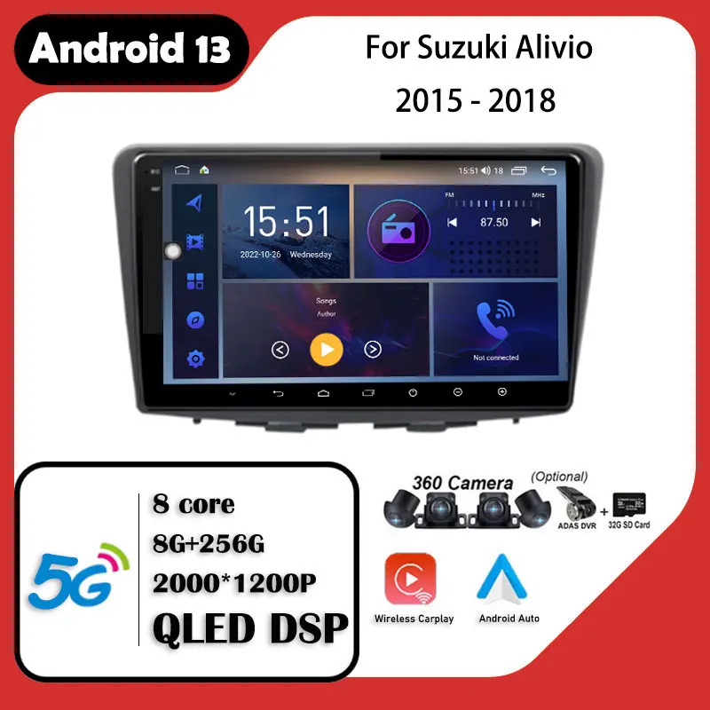 

For SUZUKI Baleno 2015 - 2018 2000*1200P Resolution QLED DSP Android 13 Car Player Radio Stereo GPS Navigation Multimedia Video