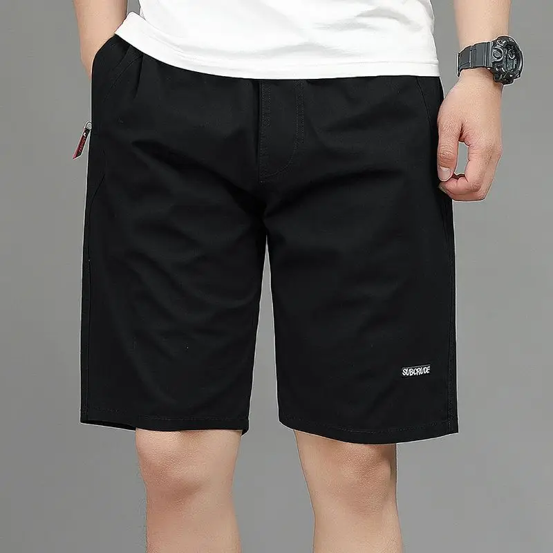 Summer Thin Pure Cotton Trendy Shorts Men Solid Elastic Waist Drawstring Pocket Street Fashion Casual Loose Sports Short Pants 3