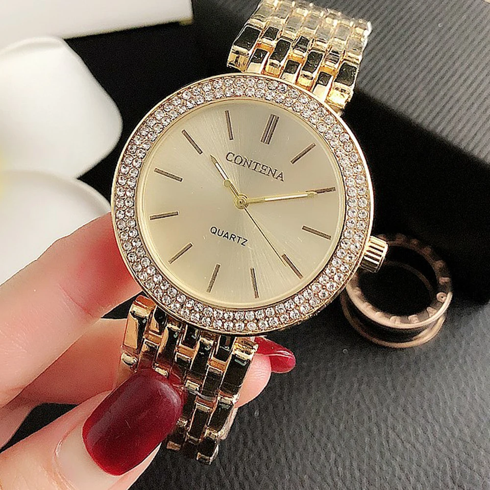 Luxury Rhinestone Watch Top Brand Women Watches Fashion Gold Women's Watches Stainless Steel Ladies Watch Clock Gifts for Women 2