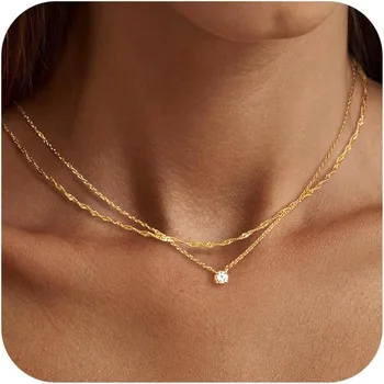 Diamond Necklaces for Women K Gold/Sterling Silver Choker Necklace Simple Gold Plated Jewelry Necklaces for Women Gifts 1