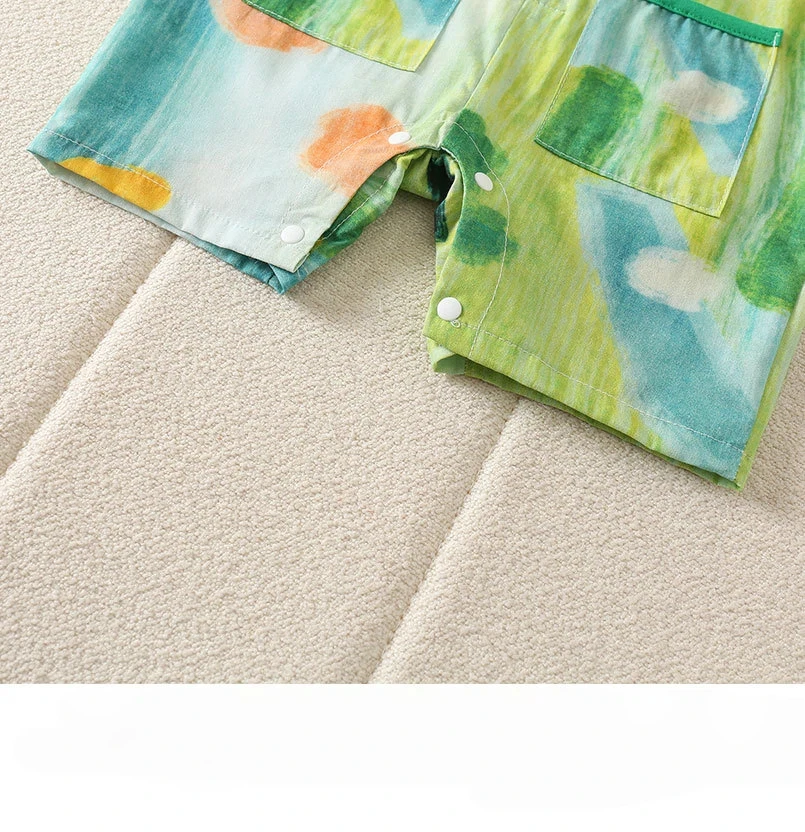 Summer Cute and Casual JumpSuit Frog and Lion Head Print Romper Half Front Open Wide Shoulder Short Crawling 6
