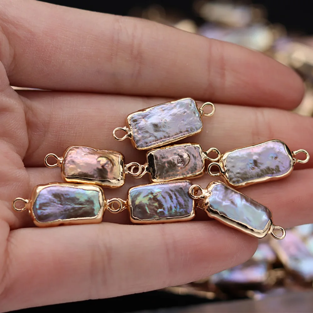 

1PCS New Natural Freshwater Pearl Pendant Double Hole Connector Pendants For Jewelry Making DIY Bracelet Necklaces Accessories