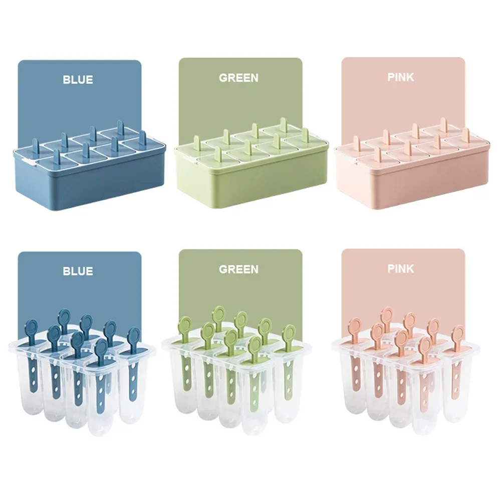 8 Grid DIY Popsicle Mold Ice Pop Plastic Molds with Stick Summer Kid DIY Ice Cream Mold Kitchen Homemade Frozen Ice Lolly Mold