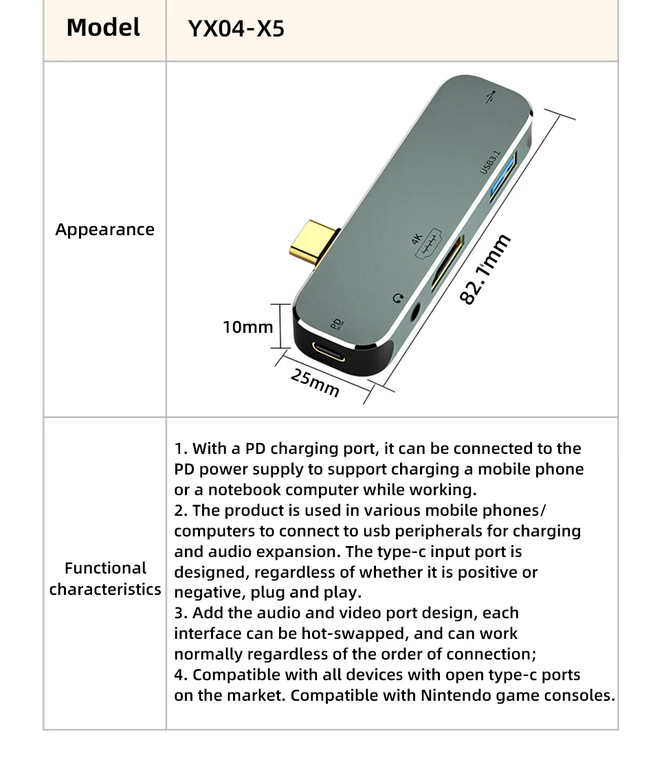 !ACCEZZ 6 in 1 Type C Docking Station USB C HUB Type-C Splitter PD Charge USB 3.1 HDMI-compatible 4K 3.5 Jack For Macbook Laptop type c to iphone converter