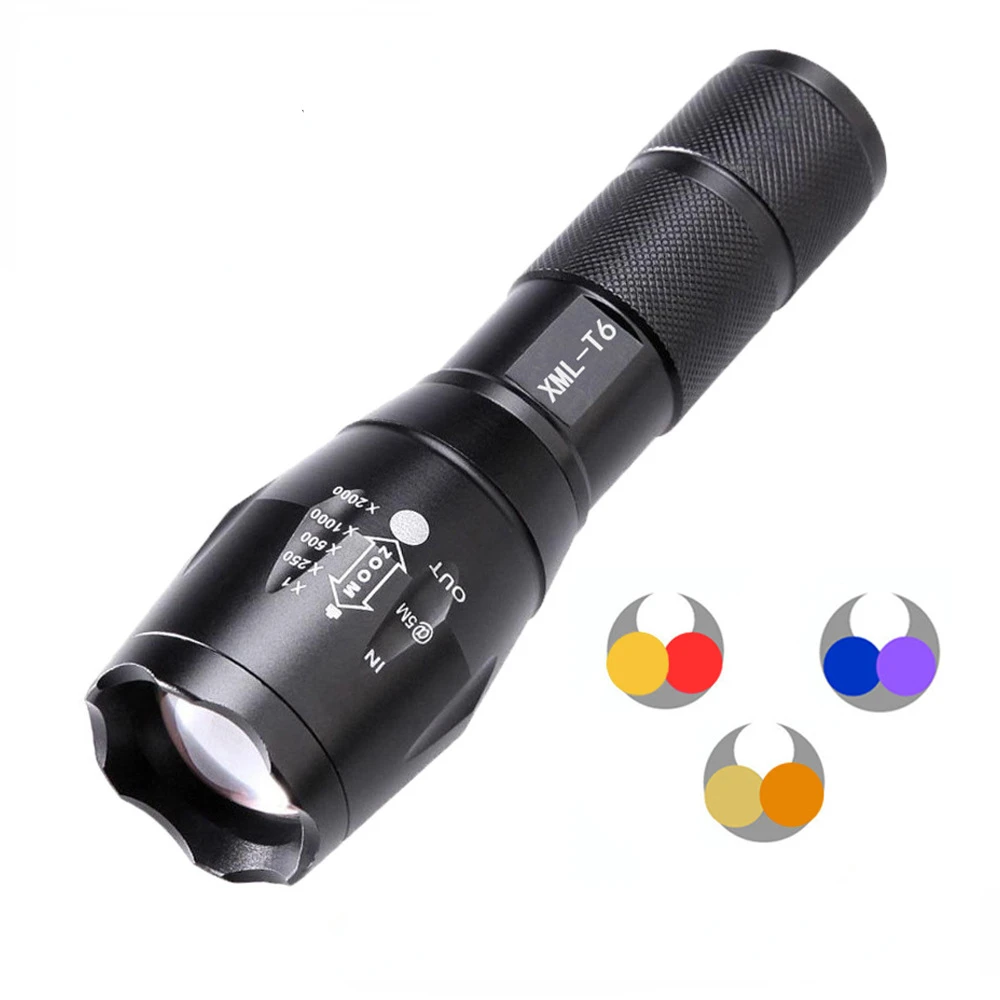 

White, yellow and red flashlight LED aluminum alloy telescopic zoom charging special yellow-orange light multi-color optional