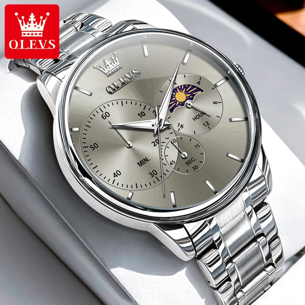 ساعة OLEVS Moon Phase للرجال بسيطة كاجوال أصلية كو...