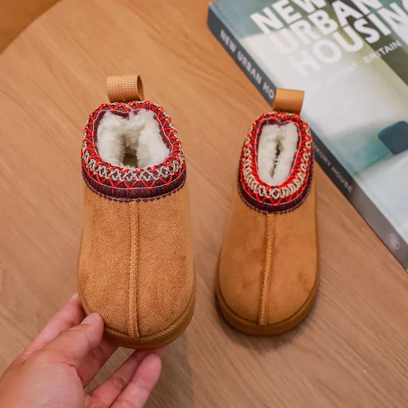2025 Winter Children's Warm Ankle Boots New Solid Color Kids Causal School Cotton Shoes Soft Versatile Girls Fashion Plush Boots