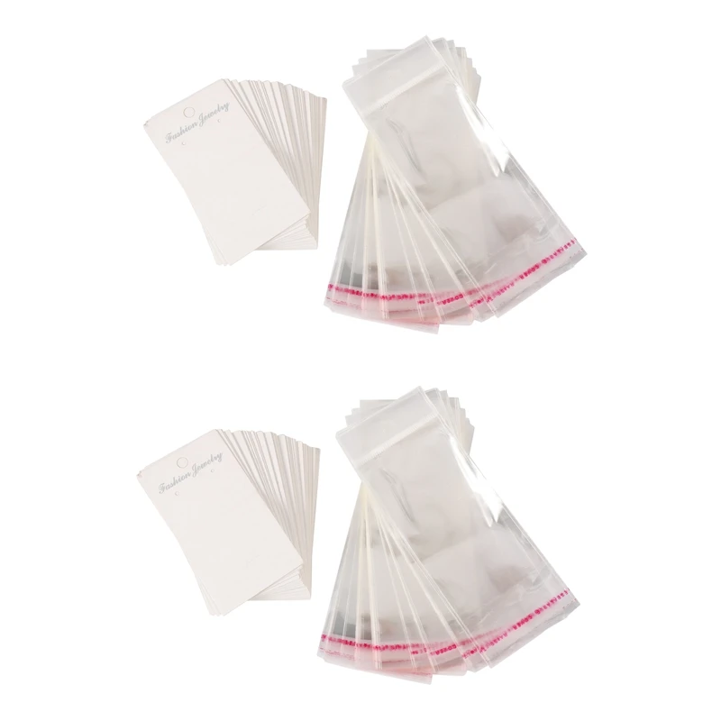 

Jewellery 200 X White Plain Earring Display Cards & Self Adhesive Bags