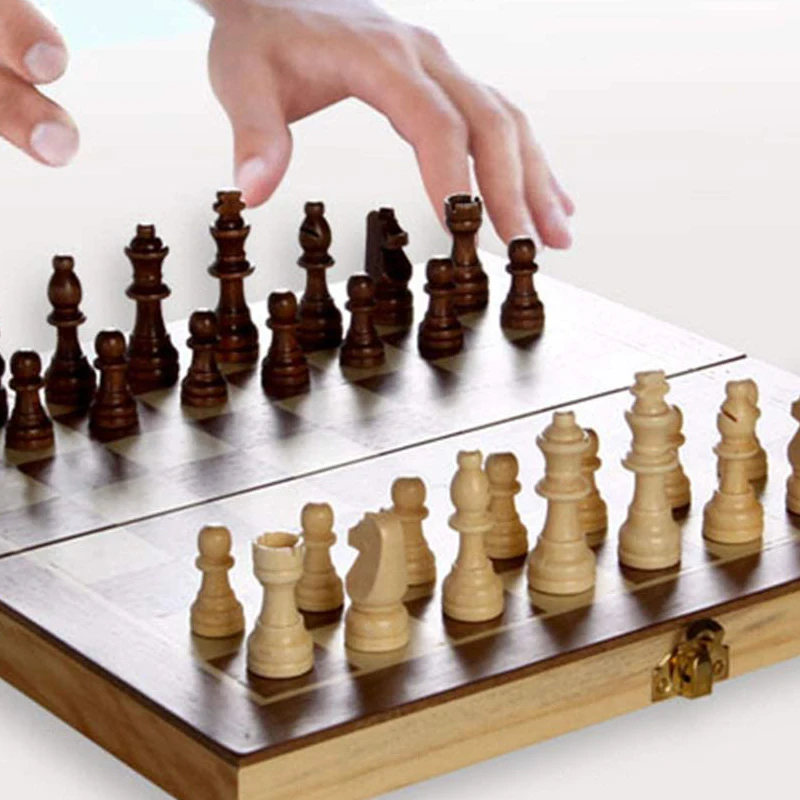 2021 New Wooden Chess Set Fold Magnetic Large Board  Interior Storage Portable Travel Men Women Universal Game 32 Pieces Chess