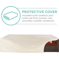 7-piece modular outdoor sectional wicker patio conversation set w/ 2 pillows, coffee table, cover included - brown/dark rust 4