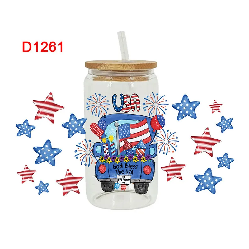3D UV DTF Transfers Stickers Cup Wraps American Flag Day Printed for DIY Glass Ceramic Metal Leather Etc 16oz D95