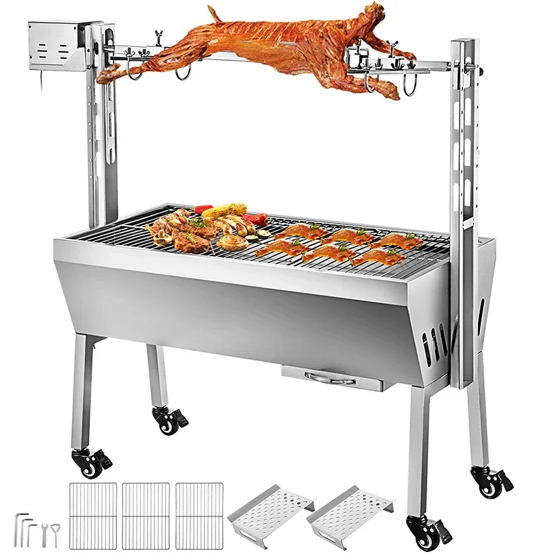 

40KG/88 LBS Electric Roaster Grill 2 in 1 Rotisserie Grill W Lockable Wheels for Roasting Sheep Turkey Beef Fish BBQ Grill