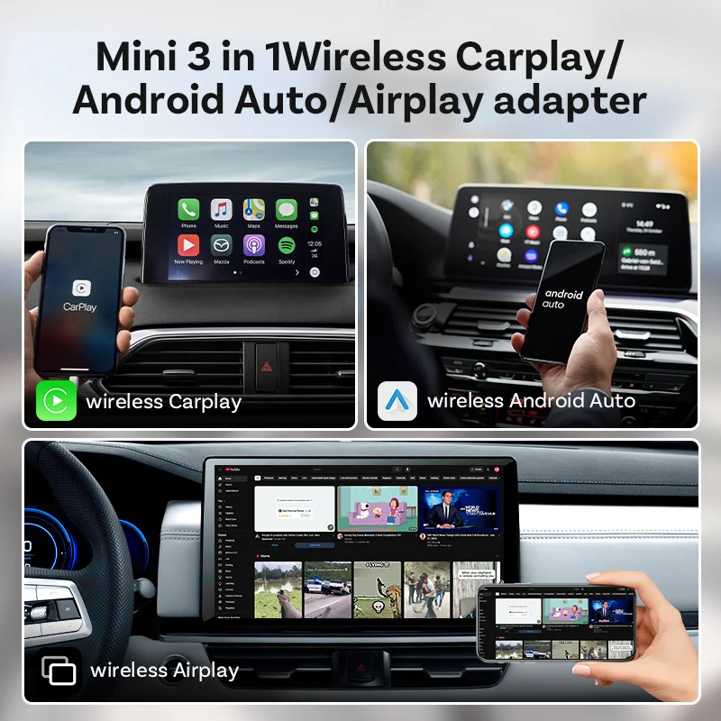 Ottocast MINI AIR 3 en 1 Inalámbrico CarPlay Android Auto para iPhone, Duplicación de Pantalla, Carplay Plug & Play, Accesorios para Auto, NUEVO 2026 3