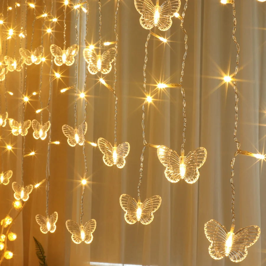 

5M 216 LED Butterfly Window Curtain Fairy Light Outdoor Butterflies Christmas Curtain Icicle Light Wedding Garland Light