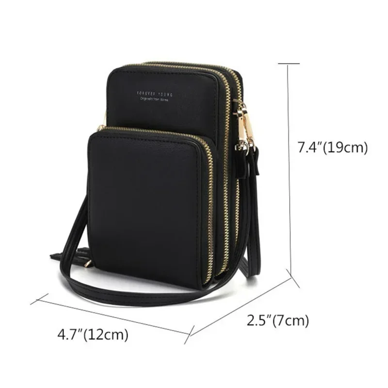 Large Capacity Mobile Wallet Bag for Phones Up to 6.5 Inches, Touch Screen Shoulder Messenger Case for iPhone Samsung Ladies
