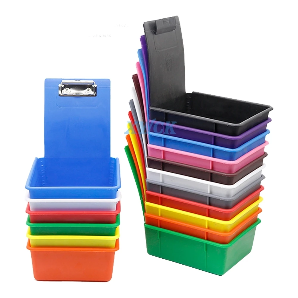 

5Pcs New Dental Lab Storage Box Colourful PP Plastic Work Tray Pans Durable Storage Case With Clip Holder Dentistry Tool