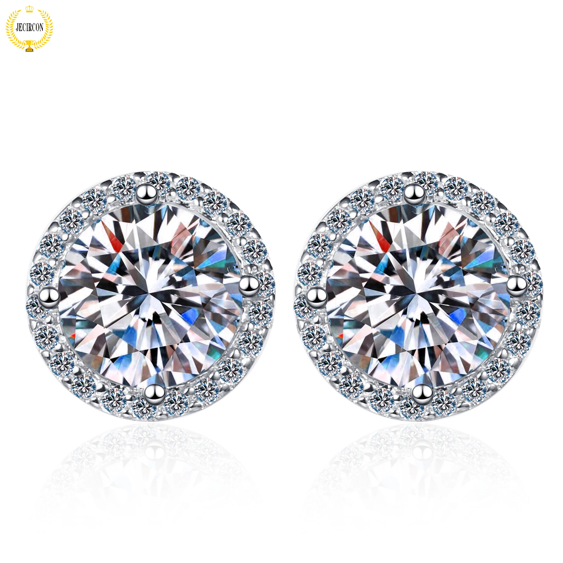 

JECIRCON New 925 Sterling Silver 1 Carat Moissanite 4-claw Round Bag Stud Earrings for Women Platinum Quality High-end Jewelry