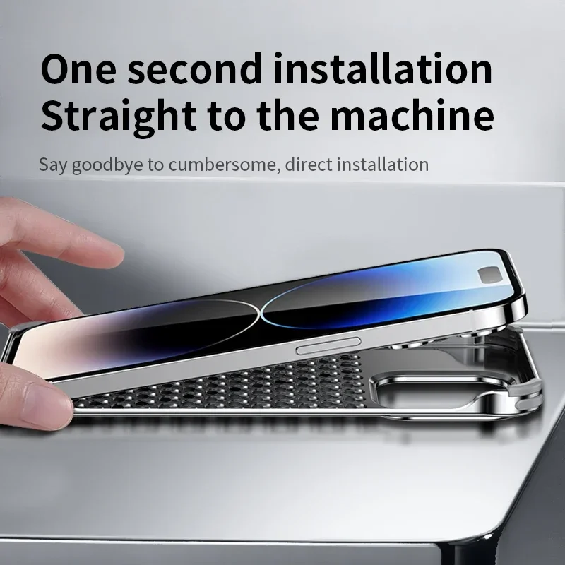 Full Aluminium Alloy Metal Case For iPhone 15 14 Pro Max Hollow Heat Dissipation Shockproof Rugged Cover Fall Airbag Protection