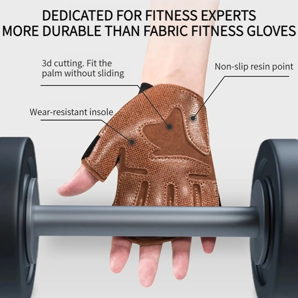 Cowhide Ventilated Weight Lifting Gloves Men Women Gym Workout Gloves for Fitness Weightlifting Pull Ups Palm Protection Support 3